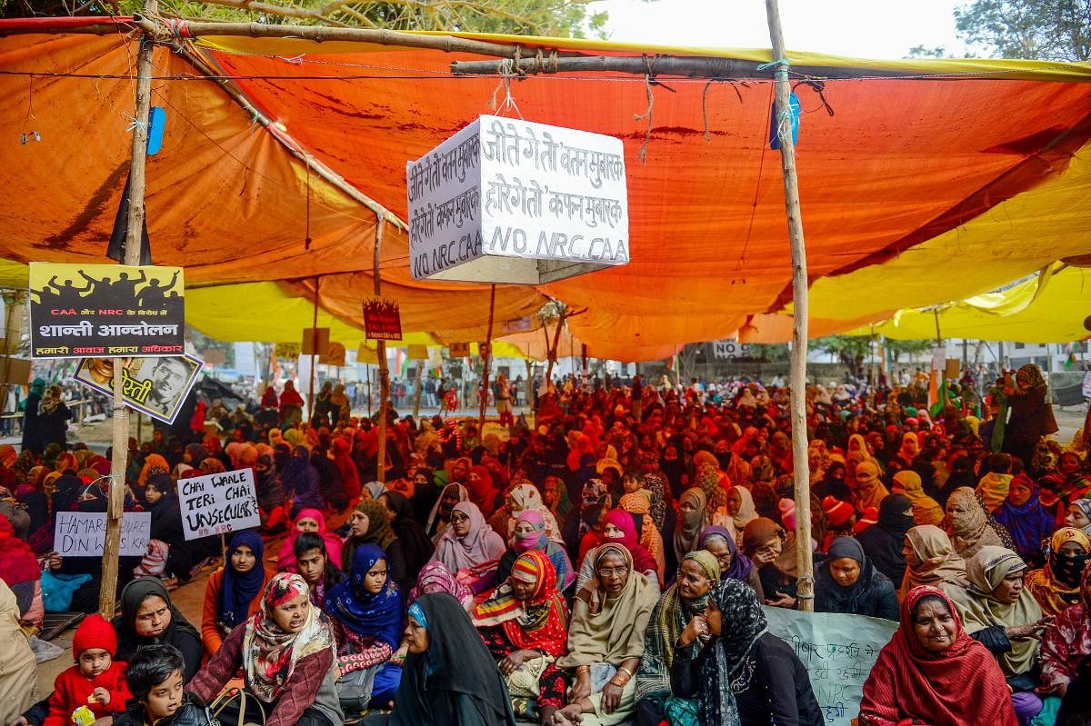 Protesters take part in a demonstration against India's new citizenship law at Mansoor Ali Park, in Allahabad on January 21, 2020. (AFP Photo)