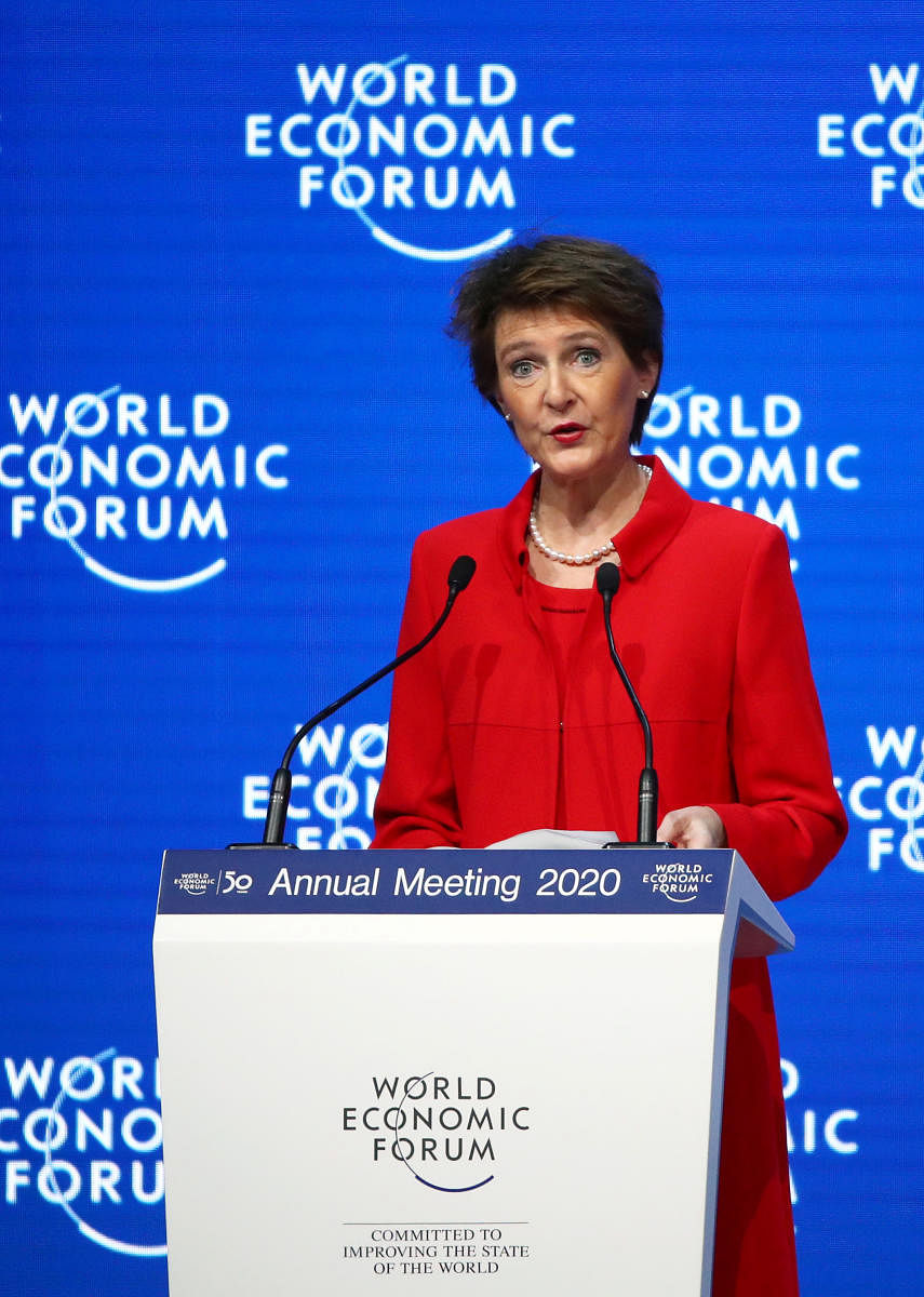 President of the Swiss Confederation Simonetta Sommaruga speaks at the 50th World Economic Forum (WEF) annual meeting in Davos, Switzerland, January 21, 2020. Credit: Reuters