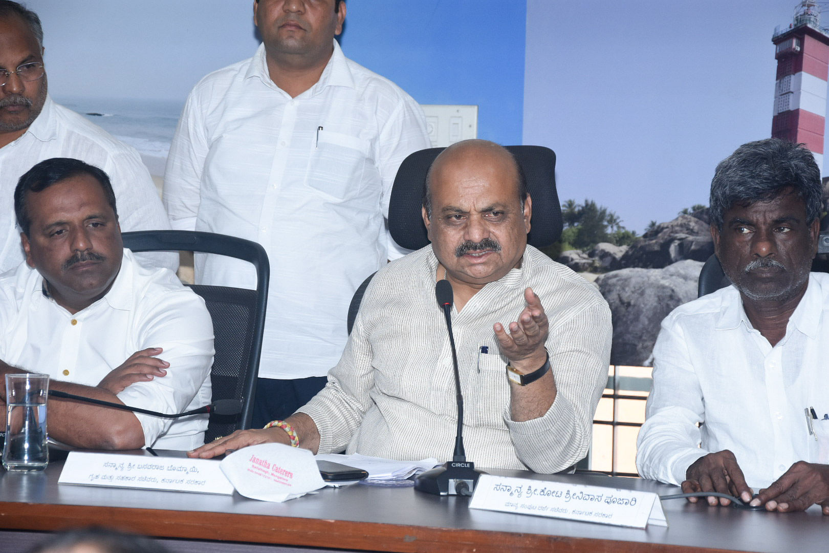 Home Minister Basavaraj Bommai speaks to mediapersons after chairing a meeting. (DH Photo)