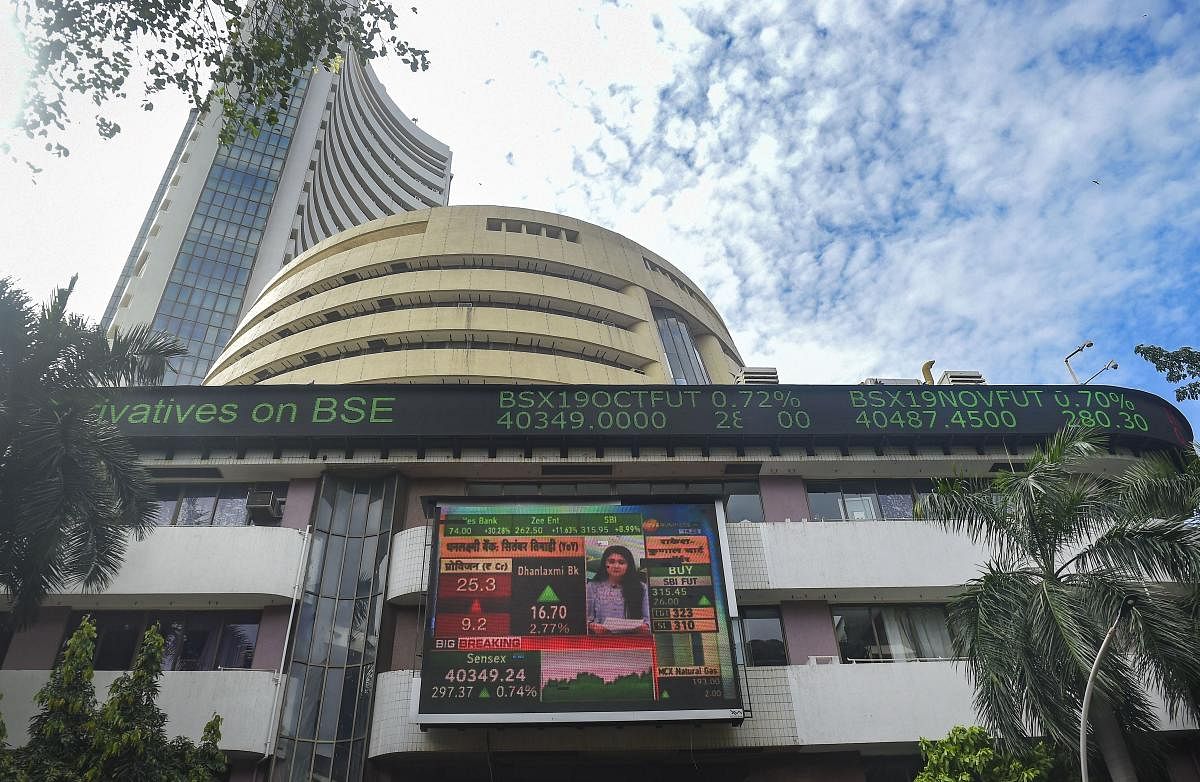 The 30-share BSE index was trading 204.30 points or 0.49 per cent higher at 41,528.11. (PTI Photo)