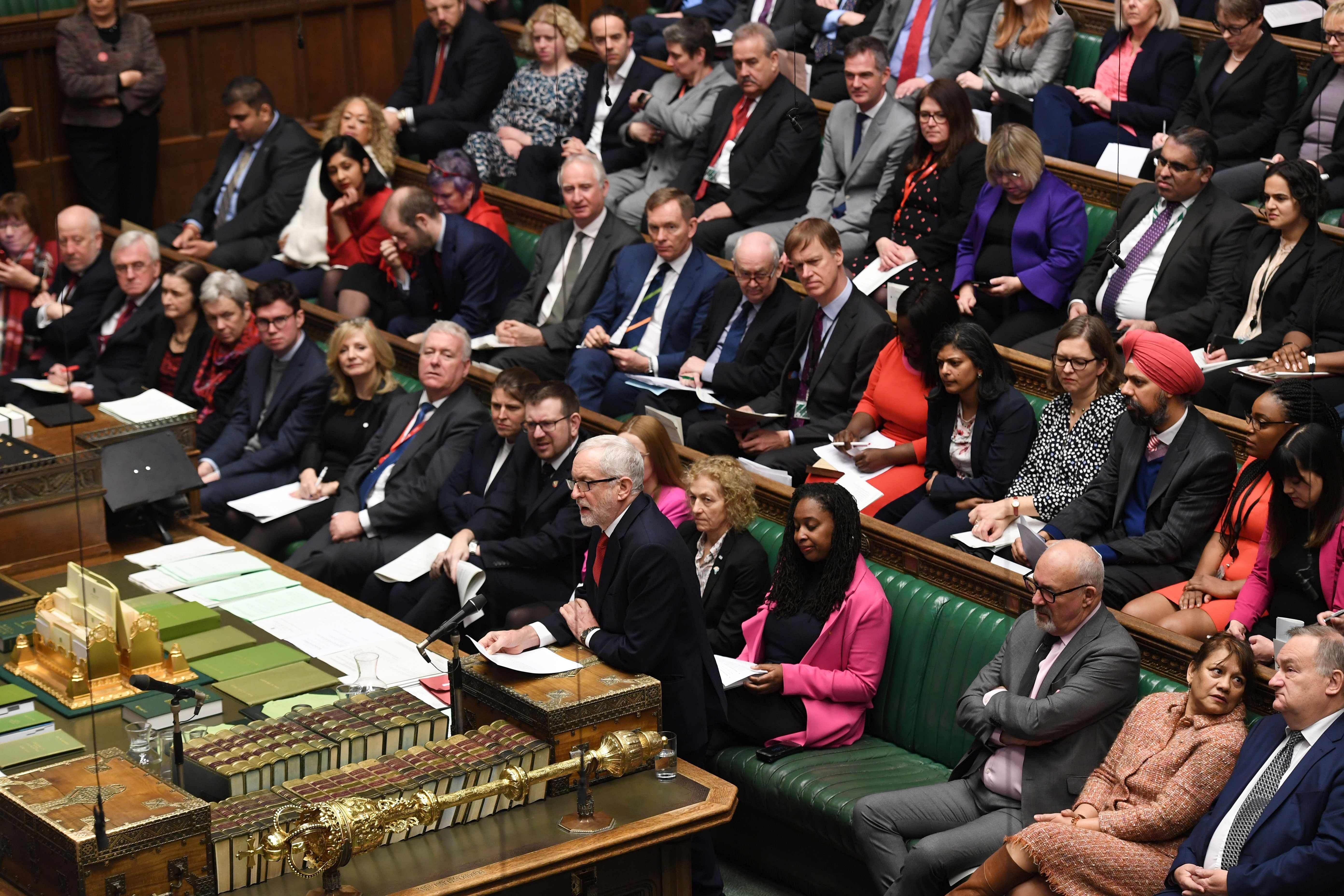 A handout photograph released by the UK Parliament shows Britain's Labour Party leader Jeremy Corbyn speaking in the House of Commons in central London. (AFP Photo)