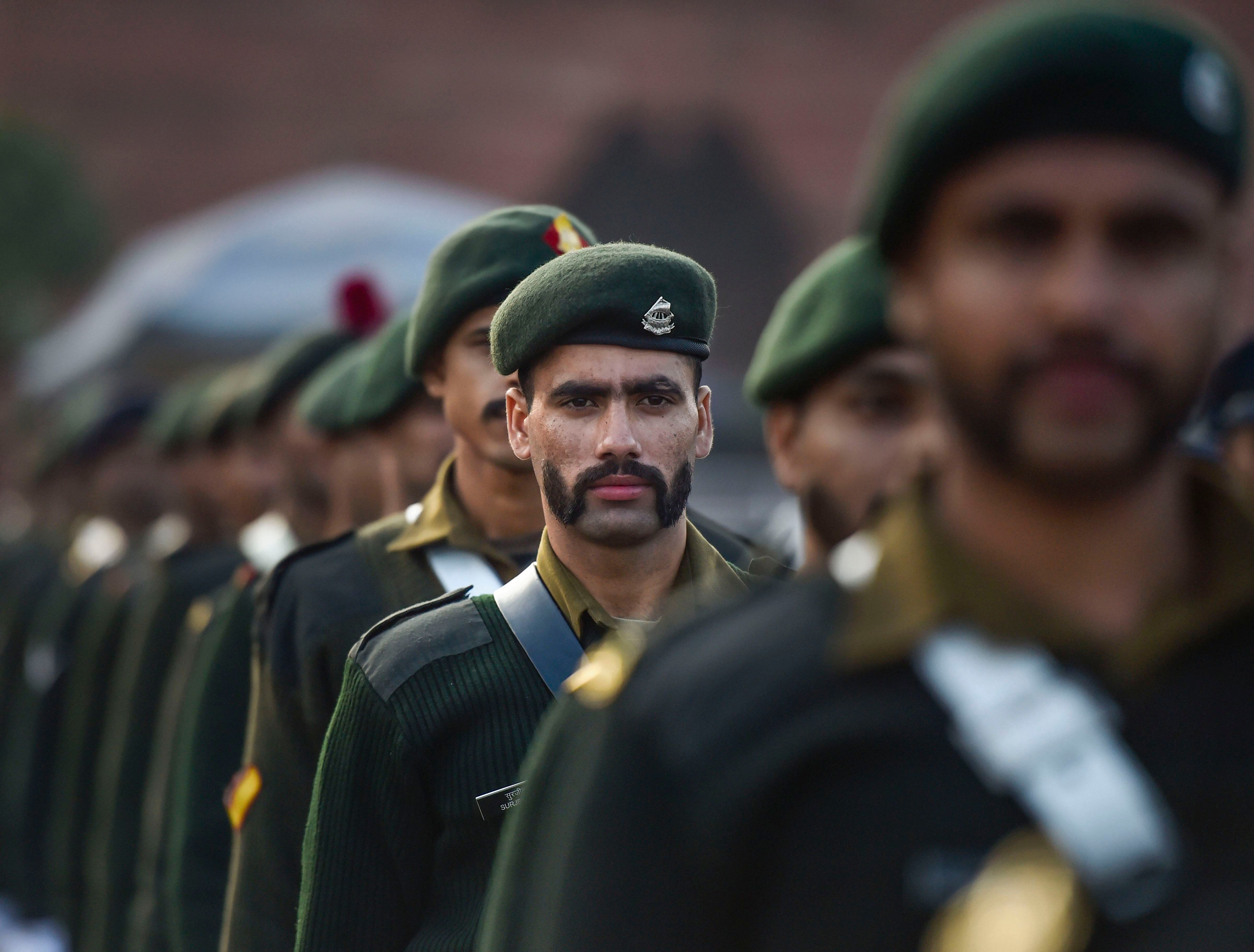  Jawans during the 'Beating Retreat' rehearsal in New Delhi, Wednesday, Jan. 22, 2020. The ceremony held on January 29 every year marks the culmination of the four-day-long Republic Day celebrations. (PTI Photo)