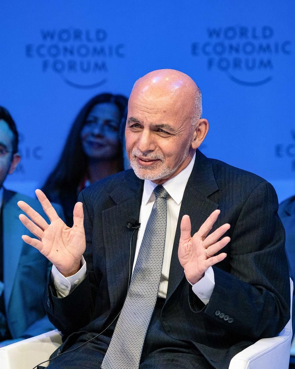 President of the Islamic Republic of Afghanistan Mohammad Ashraf Ghani speaks during, 'A Conversation with Mohammad Ashraf Ghani' session, at the World Economic Forum Annual Meeting 2020 in Davos-Klosters, Switzerland. PTI/WEF