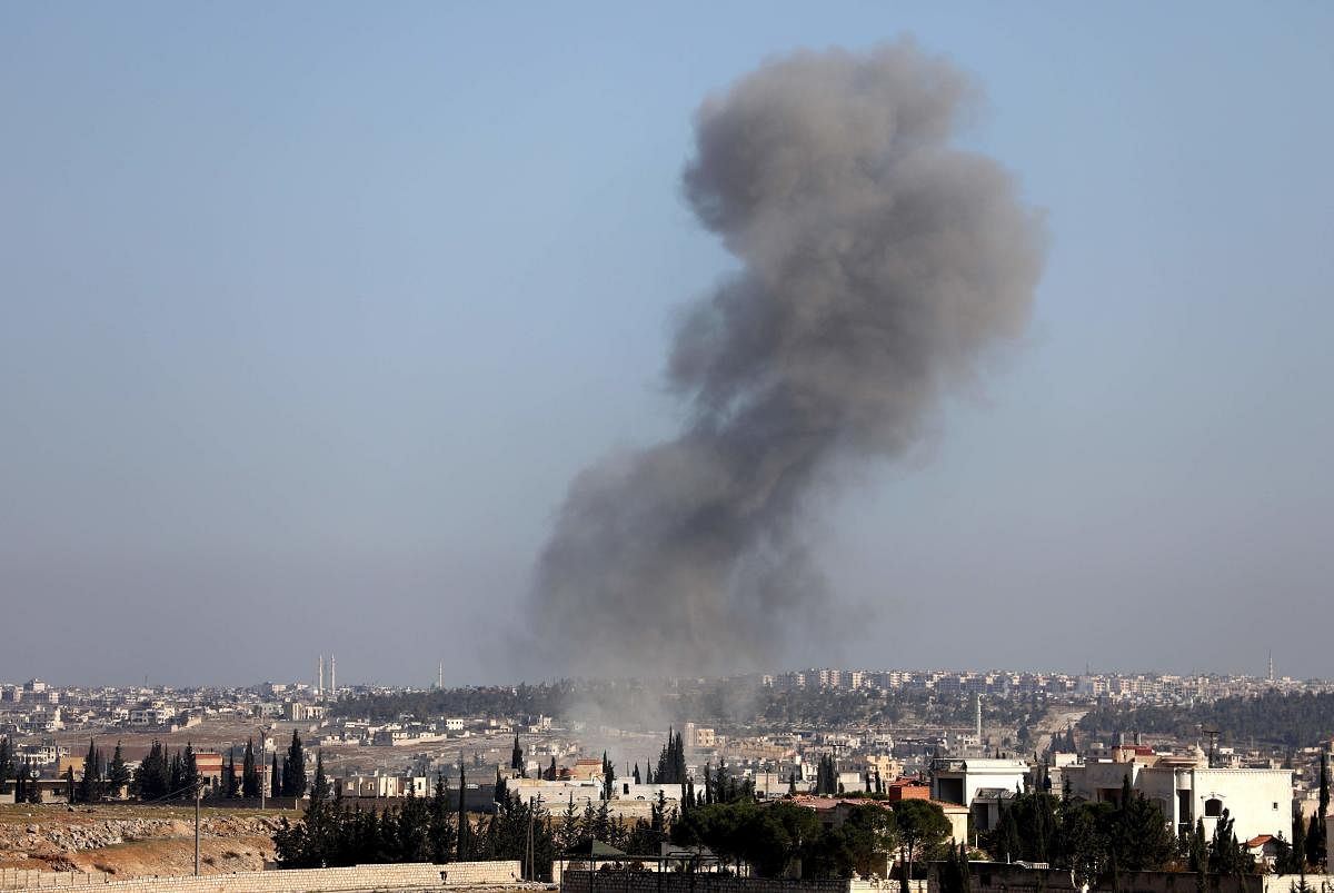 Smoke billows following a reported Syrian government airstrike in the town of Khan al-Assal in Syria's northwestern Aleppo province on January 22, 2020. Credit: AFP