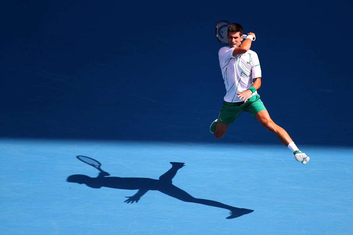 Novak Djokovic in action during the match against Japan's Yoshihito Nishioka. (Reuters photo)