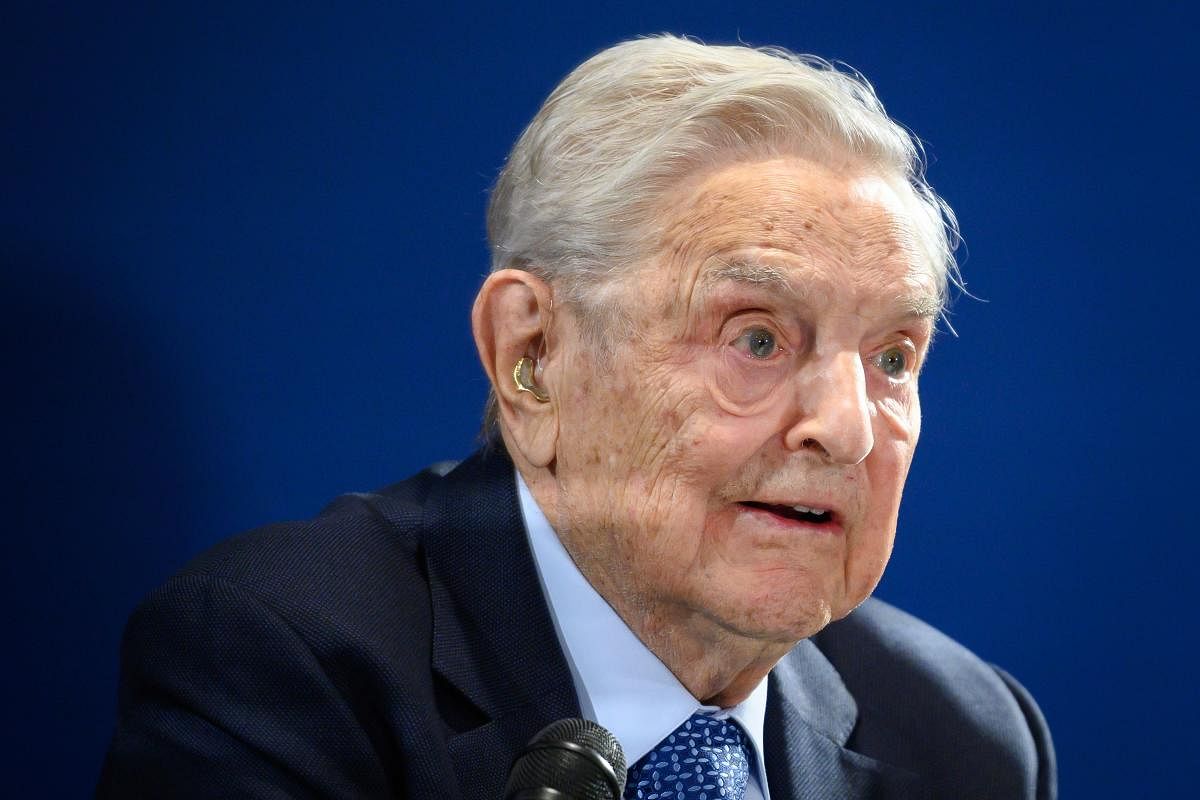 Hungarian-born US investor and philanthropist George Soros delivers a speech on the sidelines of the World Economic Forum (WEF) annual meeting, on January 23, 2020 in Davos, eastern Switzerland. (Photo by Fabrice COFFRINI / AFP)