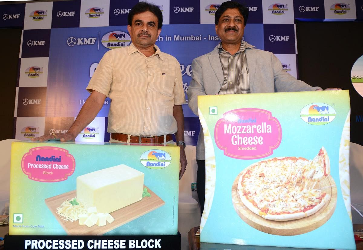 India’s second largest Co-Operative milk brand, Nandini launched Nandini Cheese in Mumbai and Maharashtra-Institution market in the presence of  B C Sathish, MD, Karnataka Milk Federation (KMF) and  M T Kulkarni, Director (marketing) KMF  in Mumbai. (DH Photo)
