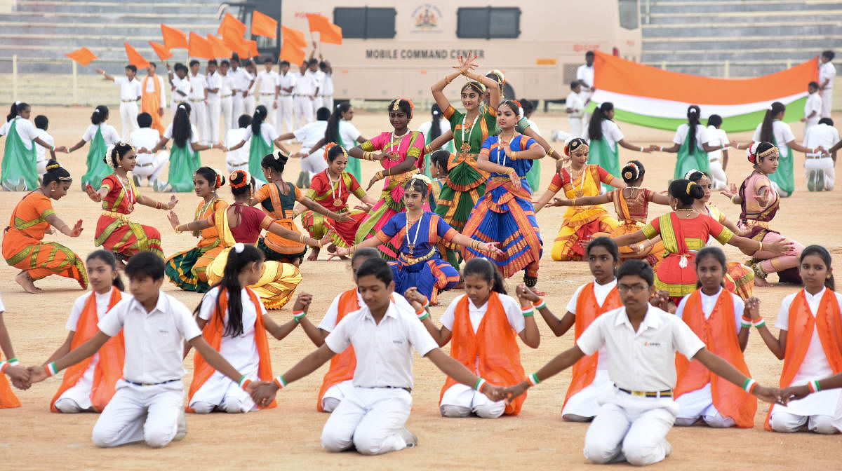 A still picture of school students performing in the Republic Day celebration in Mysuru last year. Dh-file photo
