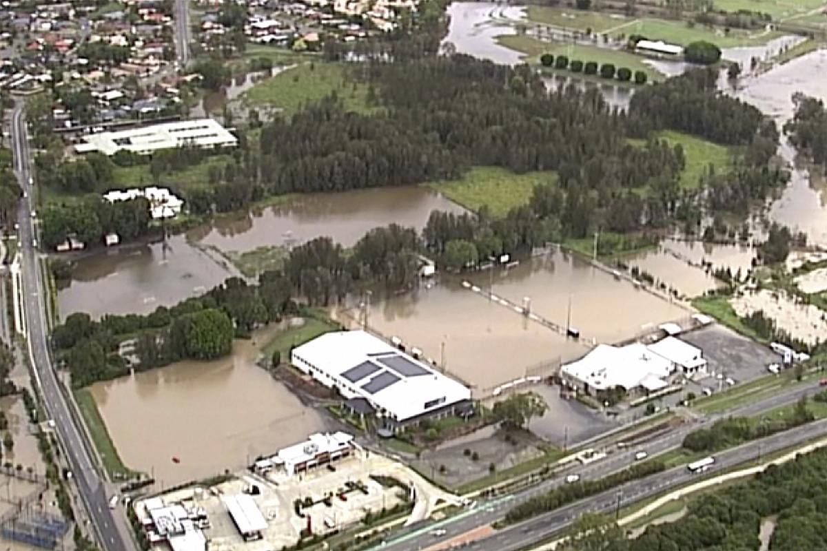 This image from a video, shows flooded fields on Gold Coast, Australia Saturday, Jan. 18, 2020. (AP Photo)