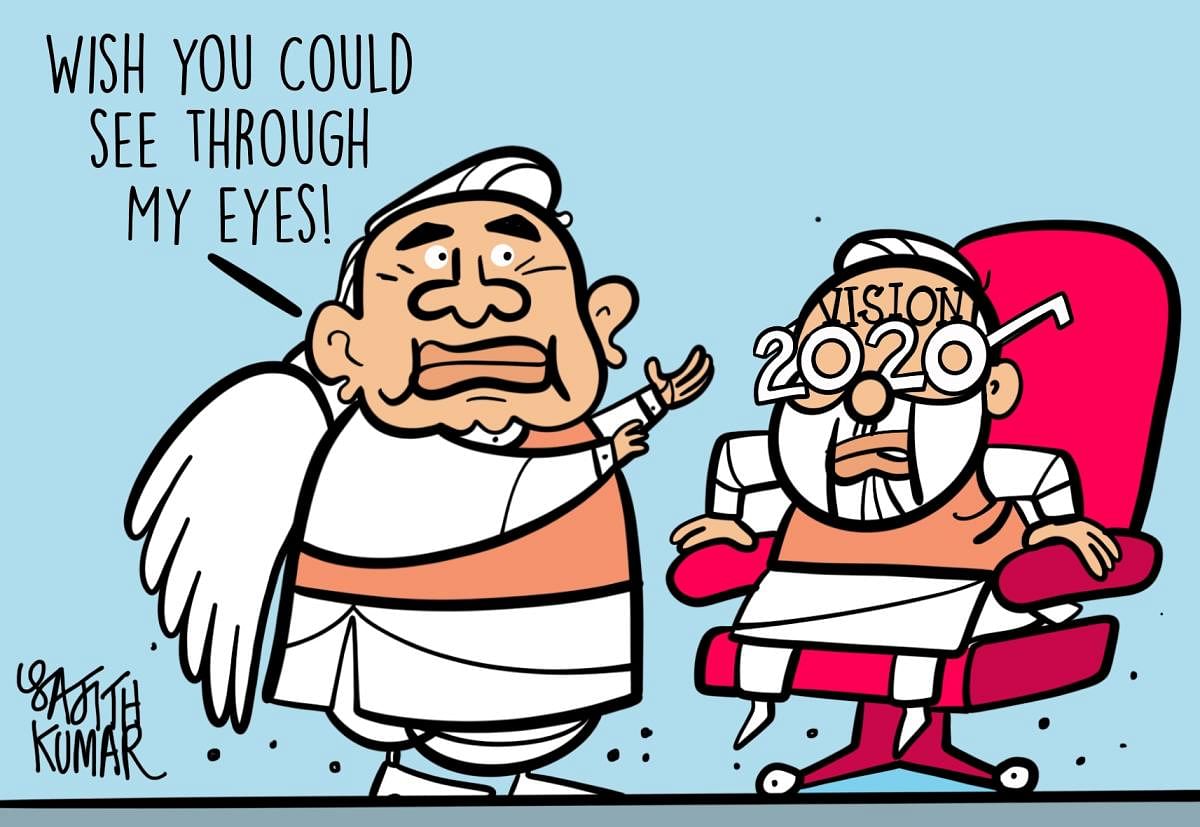 In a short span of two decades, how far have we travelled? Between two BJP governments, from Vajpayee’s in 2000 to Modi’s in 2020, where have we landed? (DH Cartoons by Sajith Kumar)