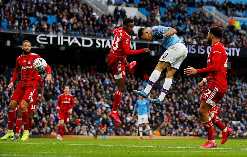 Manchester City's Gabriel Jesus scores their third goal. (Reuters Photo)