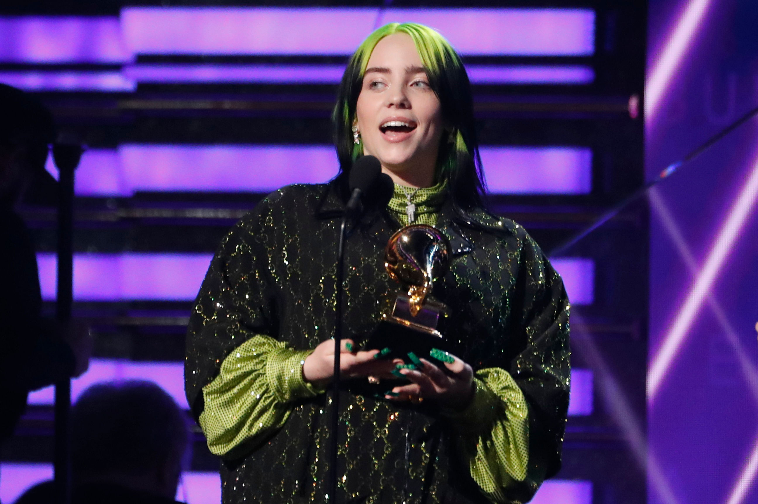 Billie Eilish and Finneas O'Connor (not pictured) accept the award for Album Of The Year for "When We All Fall Asleep, Where Do We Go?. (AFP Photo)