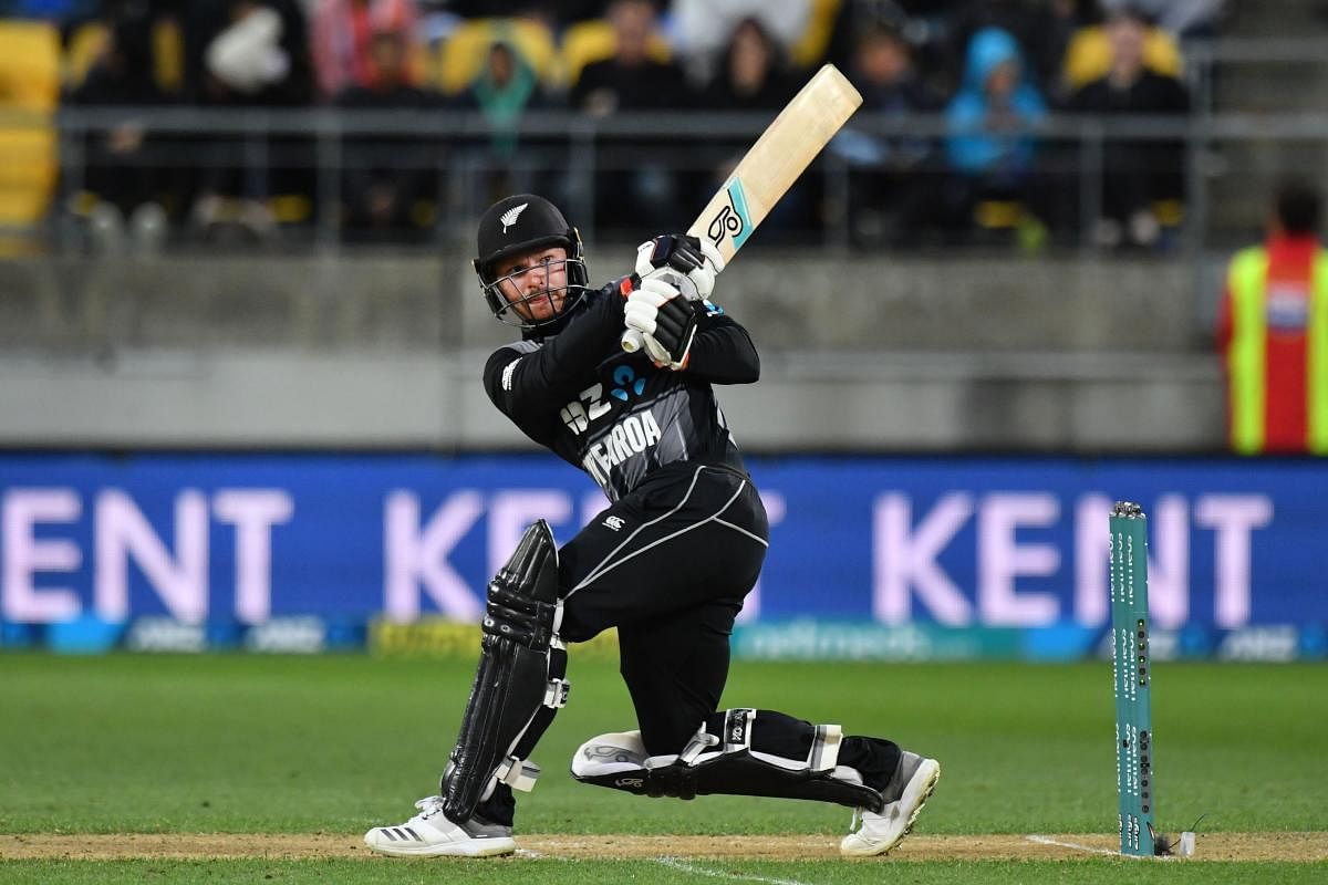 New Zealand's Tim Seifert plays a shot during the first Twenty20 cricket match between New Zealand and India in Wellington on February 6, 2019. (Credit: AFP Photo)