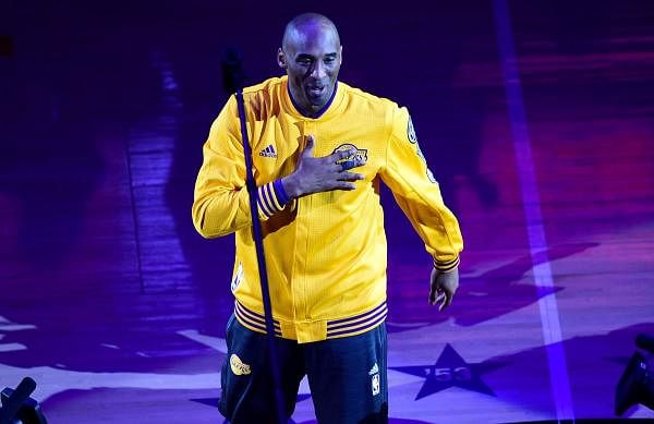 In this file photo taken on April 13, 2016 Kobe Bryant gestures as he takes the court for his last game for the Los Angeles Lakers against Utah Jazz in their season-ending NBA western division matchup in Los Angeles, California. (AFP Photo)