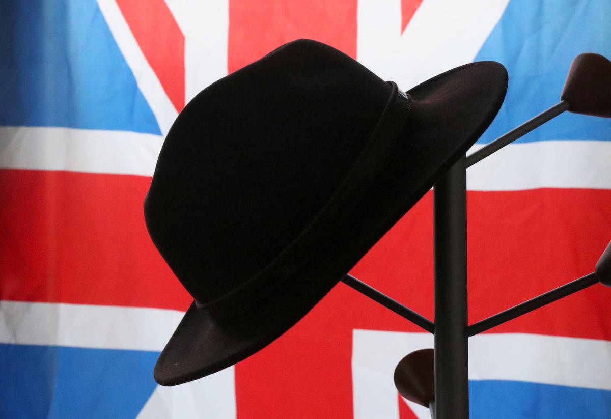 A hat is seen in the office of Brexit Party leader Nigel Farage during an interview at the European Parliament in Brussels. Reiters