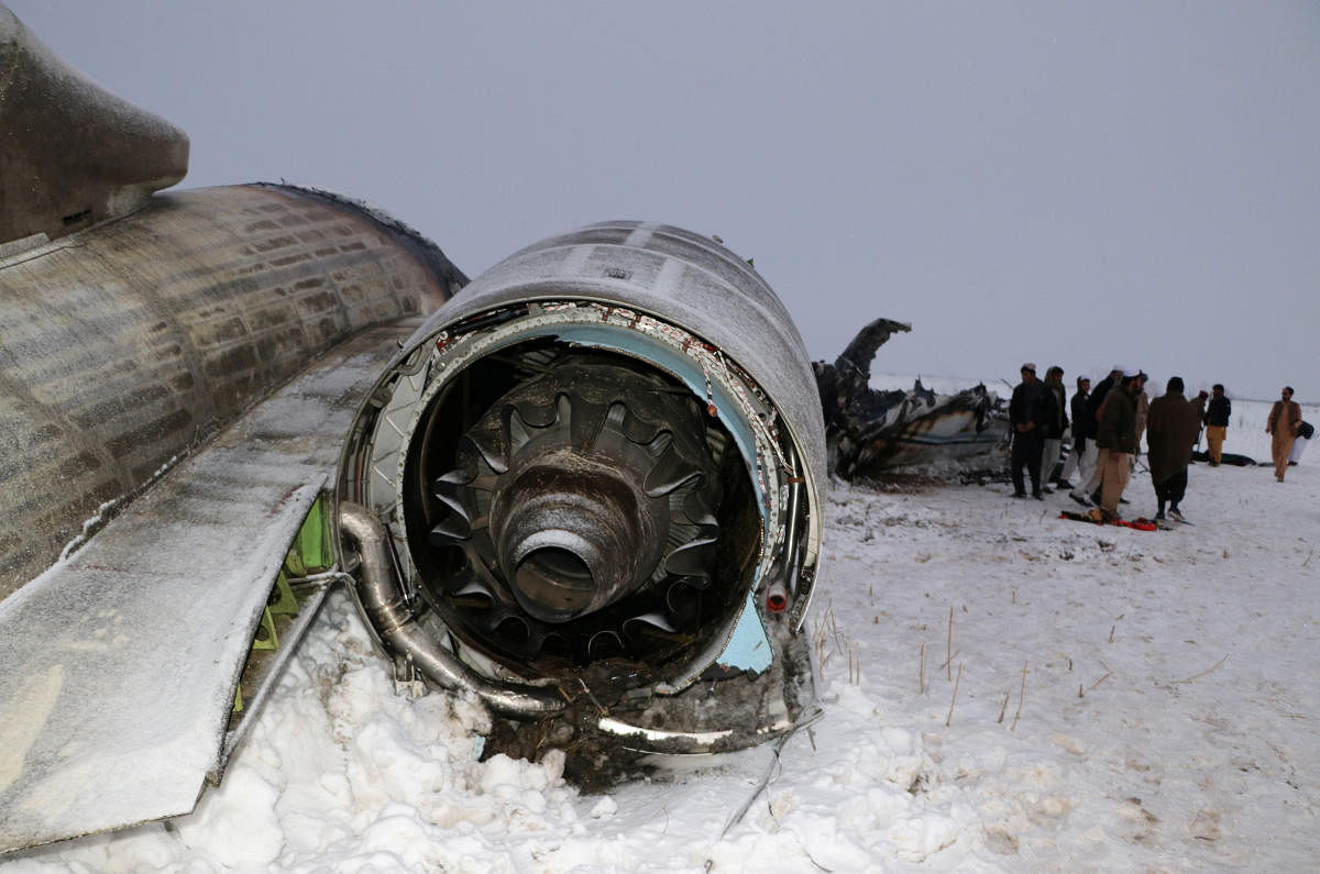 The wreckage of an airplane is seen after a crash in Deh Yak district of Ghazni province, Afghanistan January 27, 2020. (Reuters Photo)