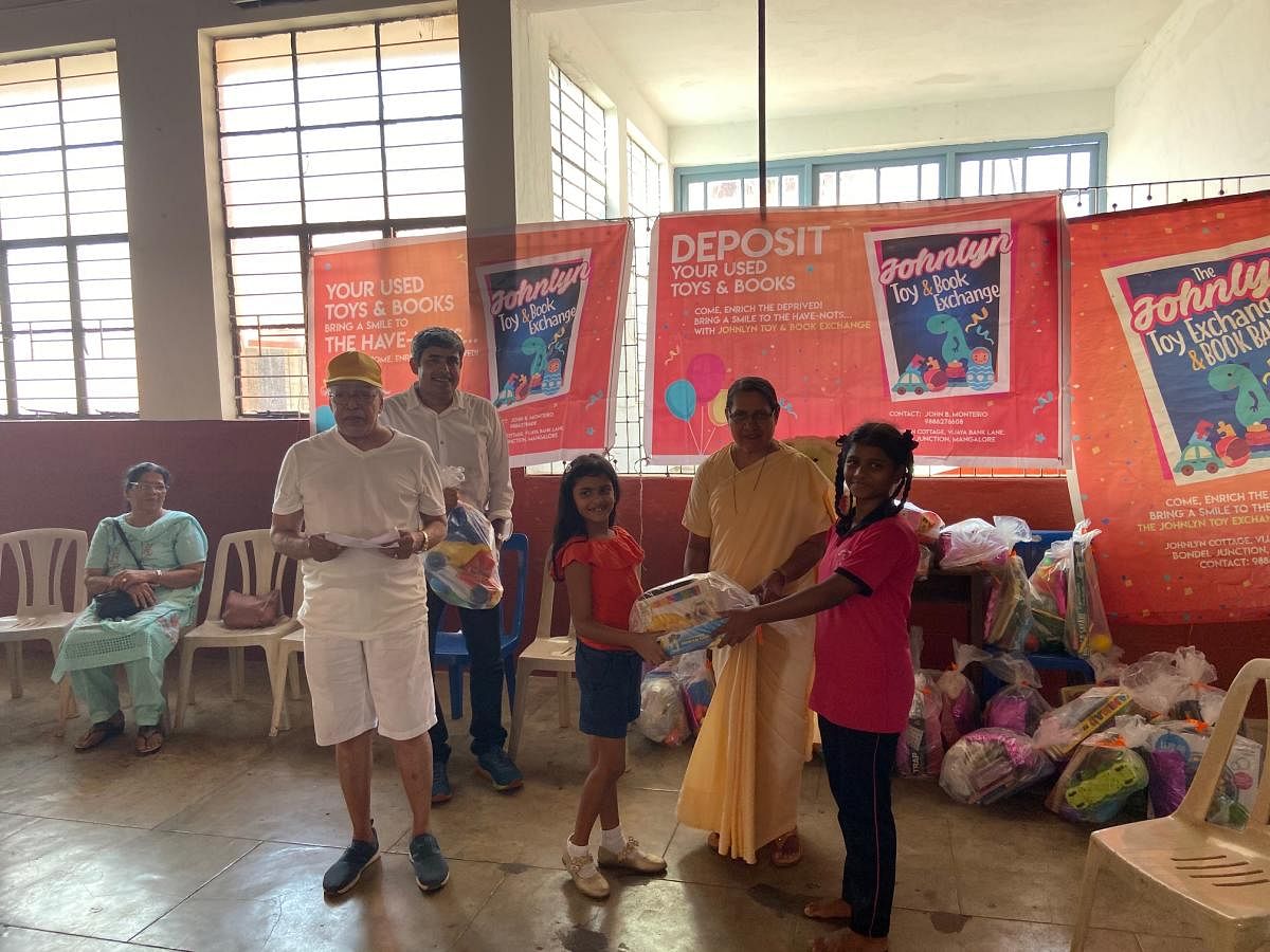 Children of St Angela’s Convent in Bejai, Mangaluru, receive toys from Johnlyn Toy Exchange. 