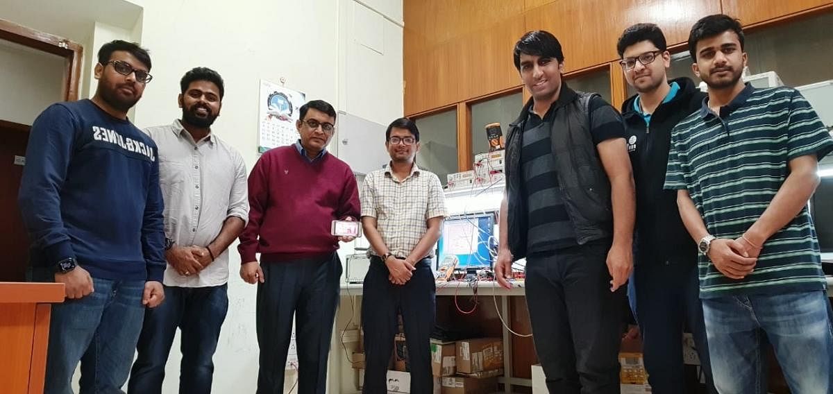 Members of the IISc radar-on chip team. (From left): Saijagan, Vysakh K, Gaurab Banerjee, Sumit Kumar, Pushtivardhan Soni, Anshaj Shrivastava, Rituraj Kar.