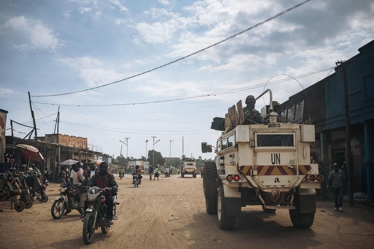 United Nations (UN) South African peacekeepers patrol a street in Oicha where an attack took place in a nearby village the day before, in Oicha, on January 29, 2020. Credit: AFP Photo
