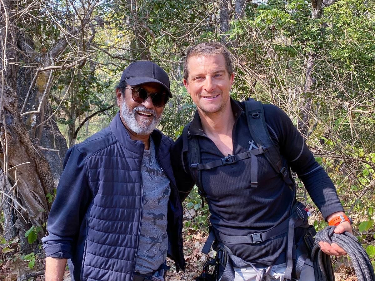 Survival instructor - TV presenter Bear Grylls shared his picture with actor Rajinikanth at Bandipur on his Twitter account.