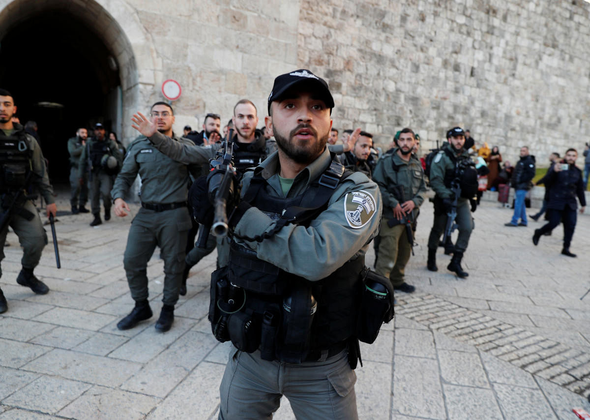 Israeli security forces are seen during protest against the U.S. president Donald Trump's Middle East peace plan, in Jerusalem's Old City January 29, 2020. (Reuters photo)