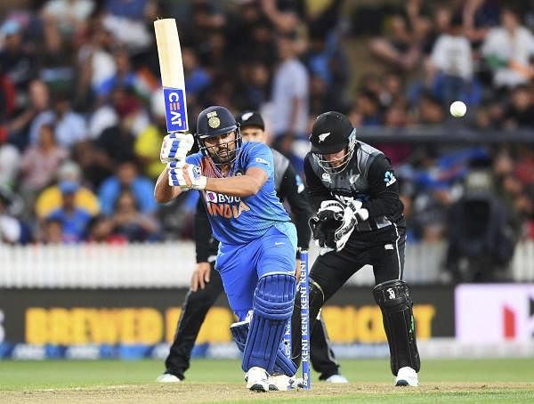 India's Rohit Sharma bats during the Twenty/20 cricket international between India and New Zealand in Hamilton, New Zealand, Wednesday, Jan. 29, 2020. (PTI Photo)