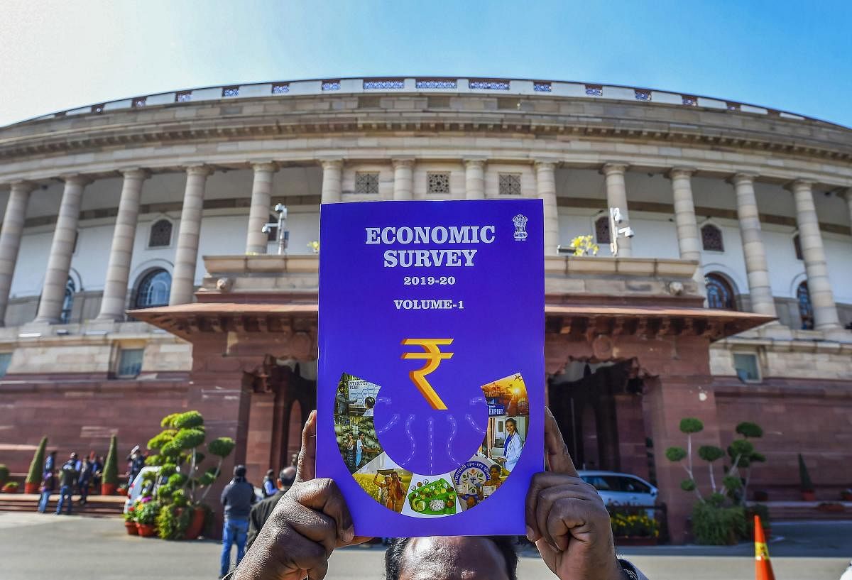  of the first volume of Economic Survey 2019-20 which was tabled in Parliament on the first day of the Budget Session, in New Delhi, Friday, Jan. 31, 2020.  (Credit: PTI Photo)