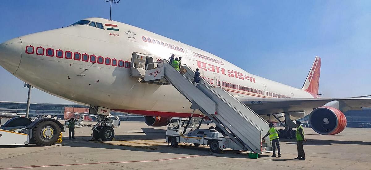 A B747 aircraft of the Air India at the IGI Airport before its departure for coronavirus-hit city of Wuhan in China to bring back Indians, in New Delhi, Friday, Jan. 31, 2020. (PTI Photo)