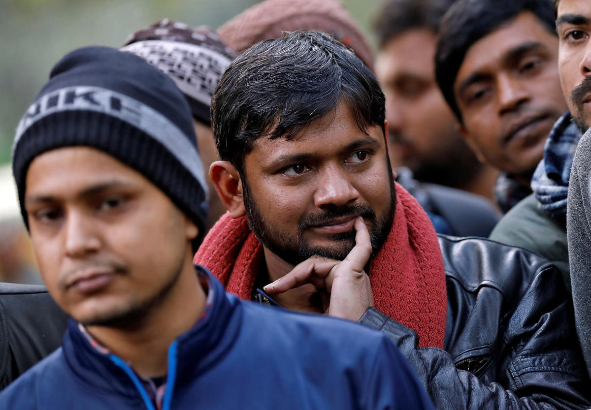 India's left-wing youth leader Kanhaiya Kumar gestures as he attends a protest against the attacks on the students of Jawaharlal Nehru University, in New Delhi. (Reuters photo)