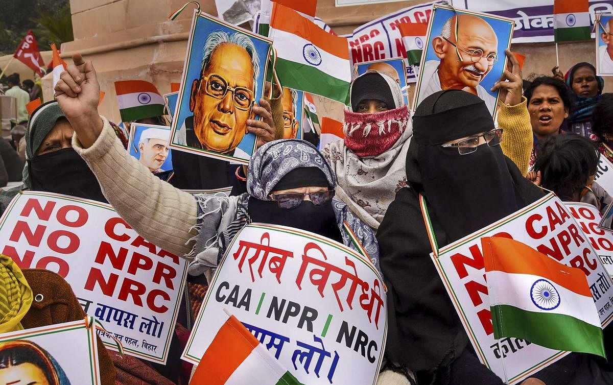  Loktantrik Jan Pahal activists raise slogans against Citizenship Amendment Act (CAA) and National Register of Citizens (NRC) during a protest, in Patna, Thursday, Jan. 30, 2020. Credit: PTI Photo