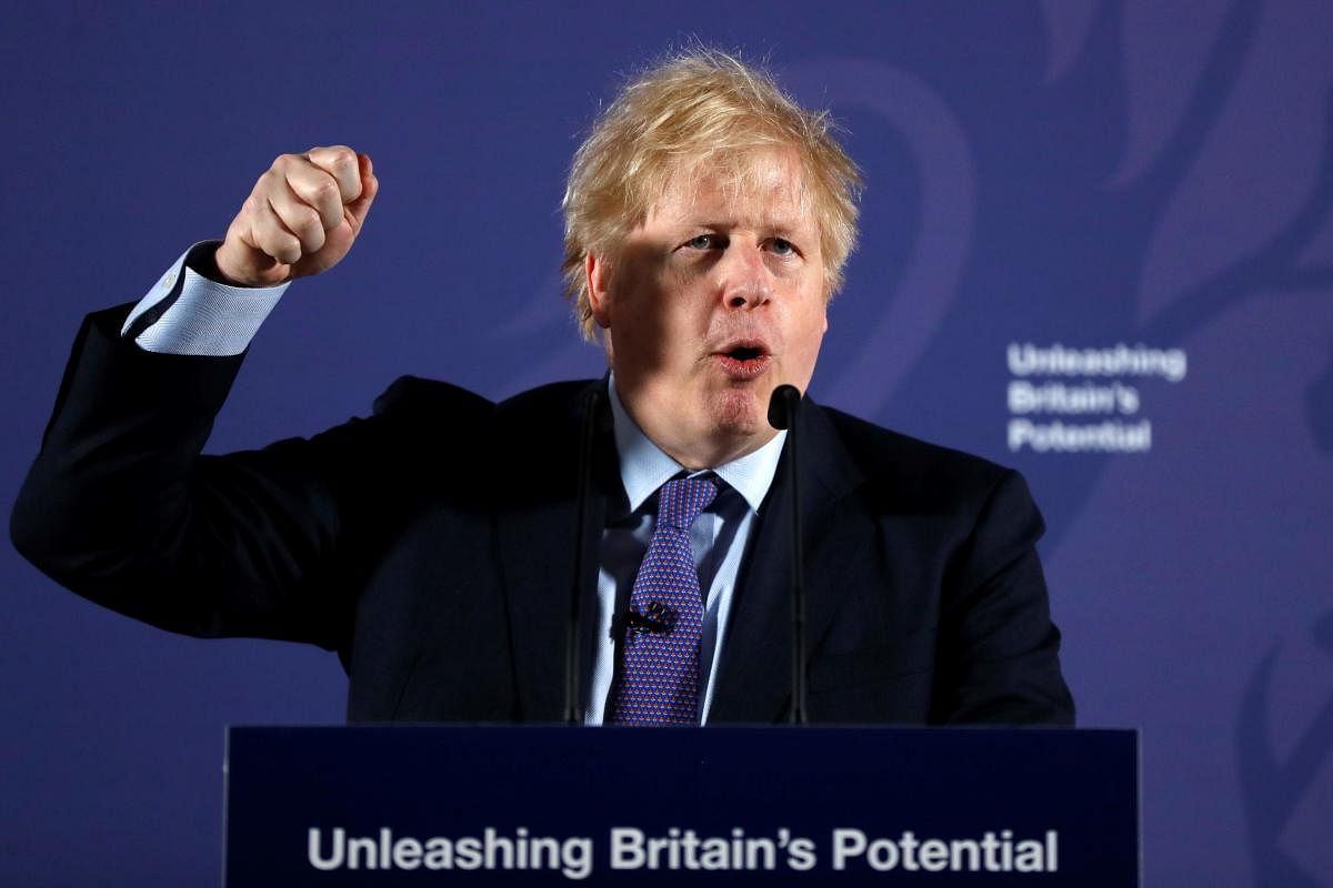 Britain's Prime Minister Boris Johnson reacts as he delivers a speech at the Old Royal Naval College in Greenwich, south east London on February 3, 2020. AFP