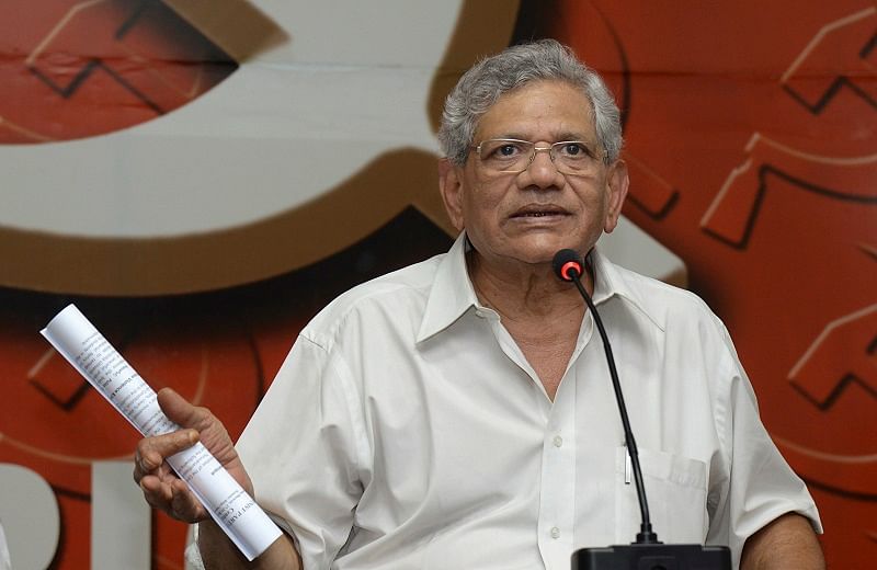 CPI (M) General Secretary Sitaram Yechury during a press conference at the state party office, in Thiruvananthapuram. (PTI Photo)