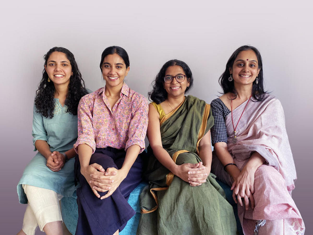 (From left) Sahana Jose, Samyuktha Varma, Radhika Viswanathan and Menaka Raman form the core team of Vaaka Media, a podcast production company.