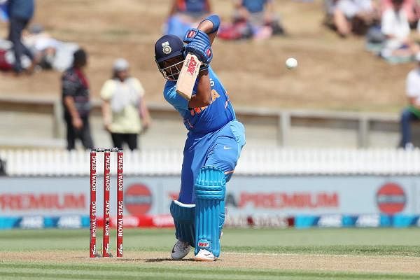India’s Prithvi Shaw bats during the first One Day International cricket match between New Zealand and India at Seddon Park in Hamilton on February 5, 2020. (Photo by MICHAEL BRADLEY / AFP)