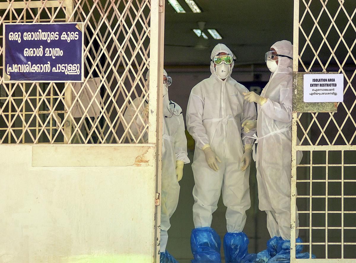 Health officials at an isolation ward of Ernakulam Medical College in Kochi, Tuesday, June 4, 2019. (PTI Photo)