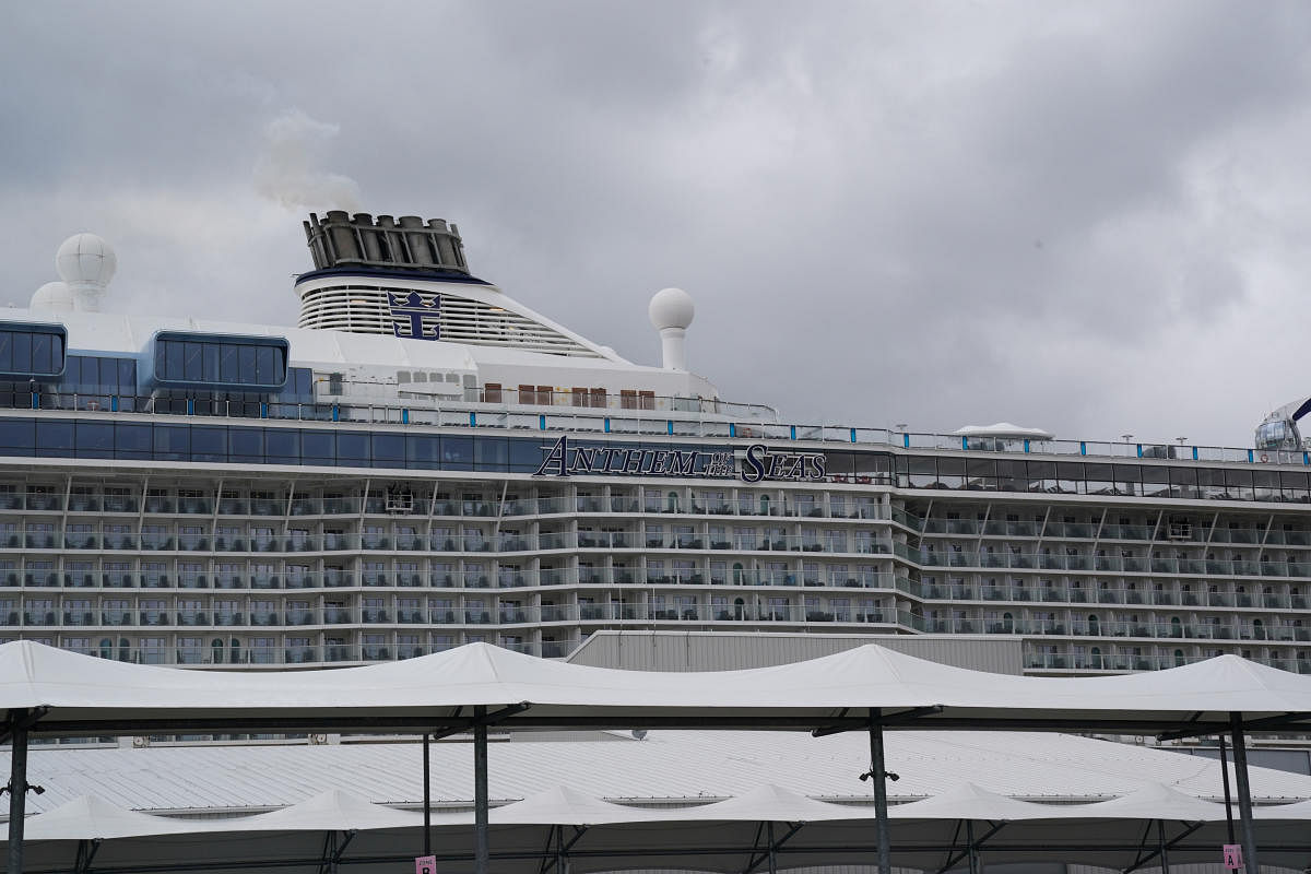 The Royal Caribbean cruise ship Anthem of the Seas is docked after passengers were removed with possible coronavirus symptoms at the port of Bayonne, New Jersey. Reuters