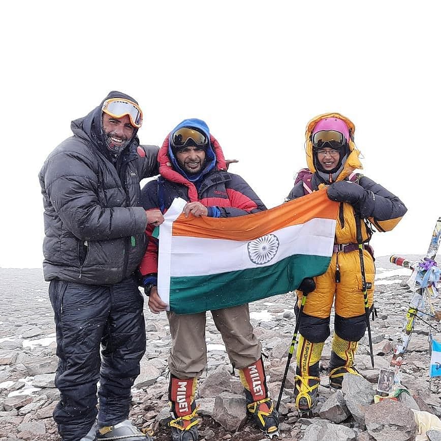 Karthikeyan summited the mountain peak on February 1 and unfurled the tricolour. Credit: Facebook (KaamyaKarthikeyan)