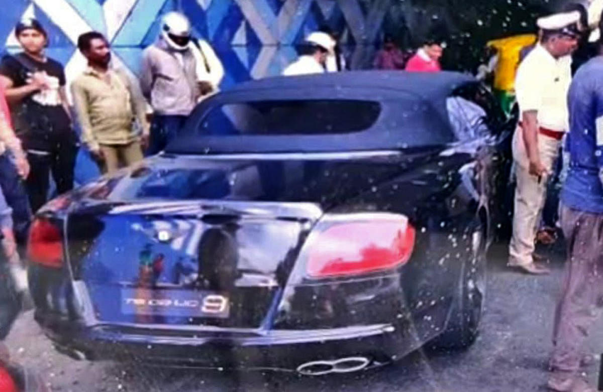 Mohammed Nalapad (inset) allegedly caused a series of accidents while over speeding in his high-end Bentley on Sunday afternoon near Mehkri Circle.