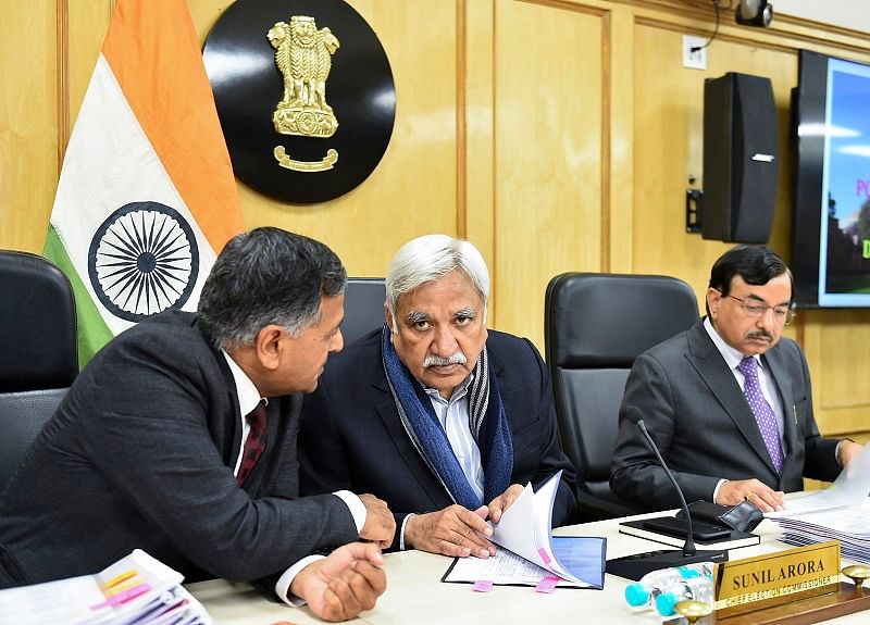 Chief Election Commissioner (CEC) Sunil Arora holds a special meeting to review Delhi's poll preparedness at the Election Commission office. (PTI Photo)