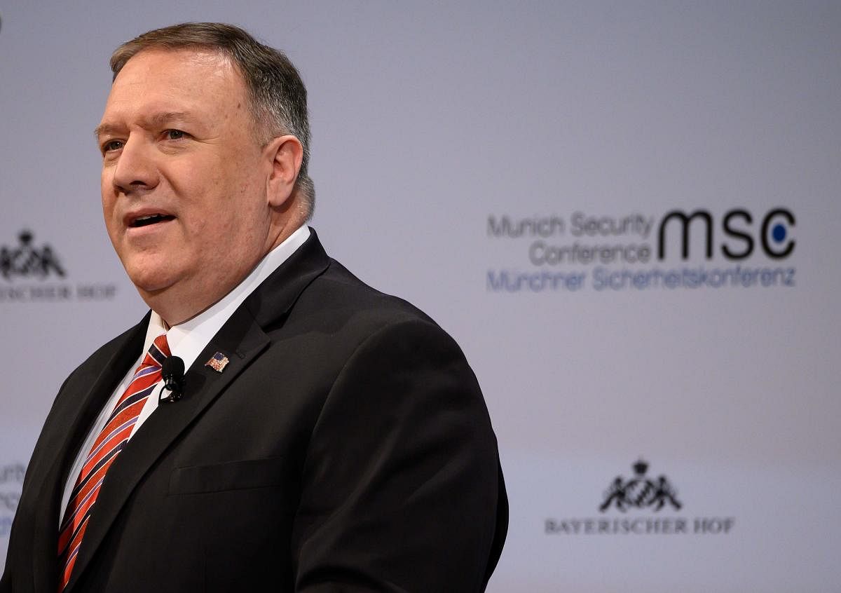 US Secretary of State Mike Pompeo adresses the audience on the podium during the 56th Munich Security Conference (MSC) in Munich, southern Germany. AFP