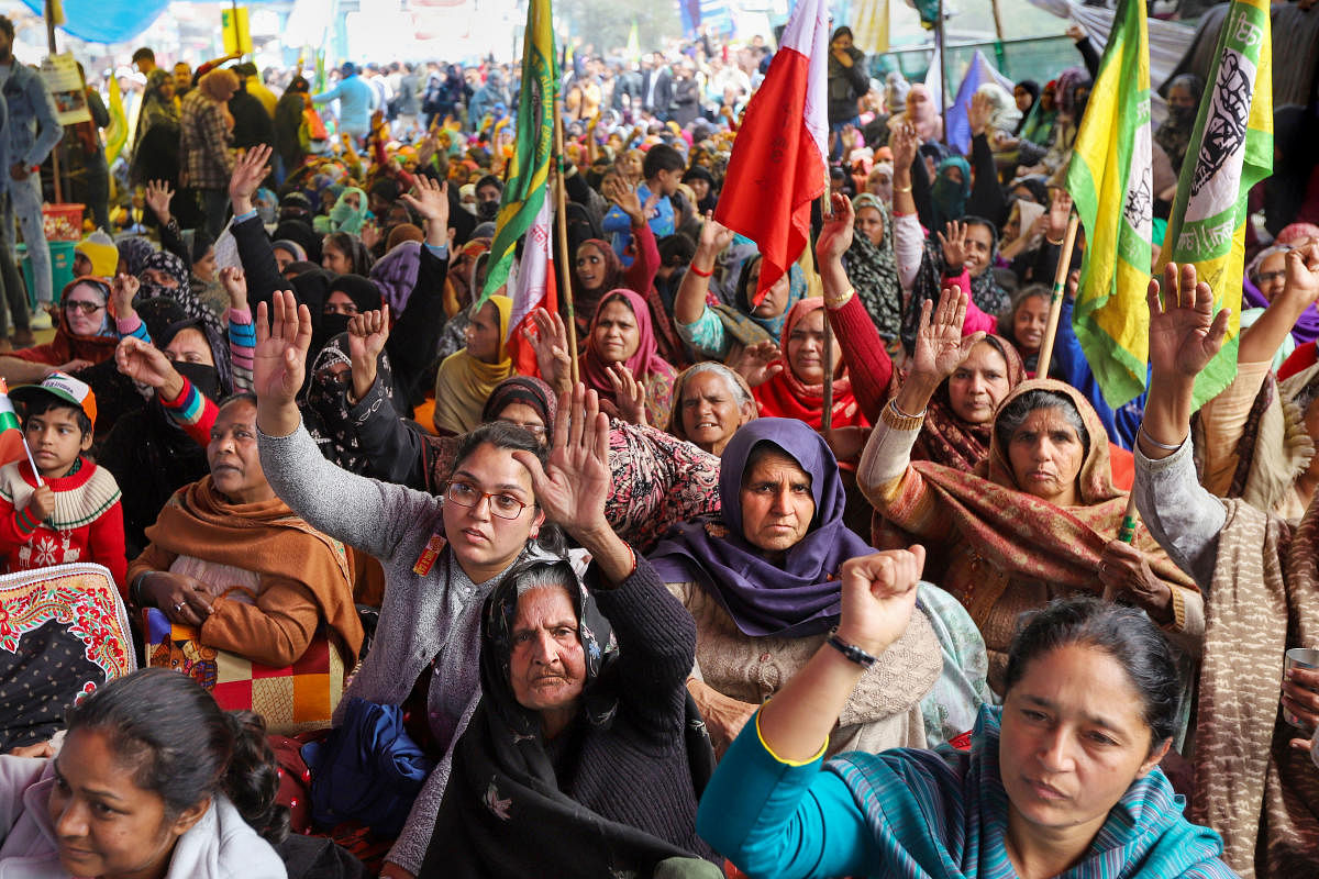 Women raise slogans during a protest against Citizenship (Amendment) Act and NRC at Shaheen Bagh in New Delhi. (PTI Photo)