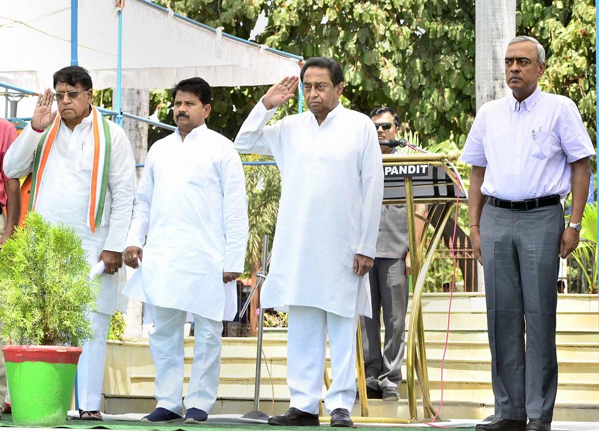 The  state’s law minister PC Sharma (left of Kamal Nath) has denied that the state government issued any fresh notification relating to the NPR update. PTI