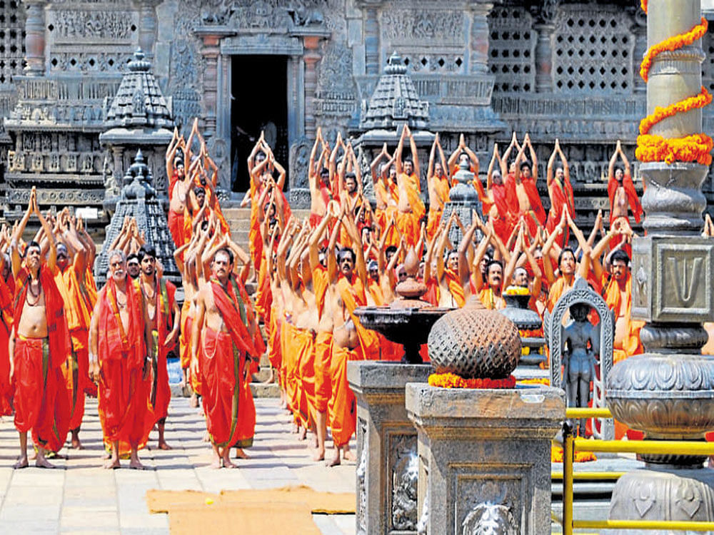 A dance sequence of Telugu film 'Duvvada Jagannadham', starring Allu Arjun, shot at Chennakeshava temple in Belur. The Archaeological Survey of India has stopped the shooting after the priests and locals raised objections.