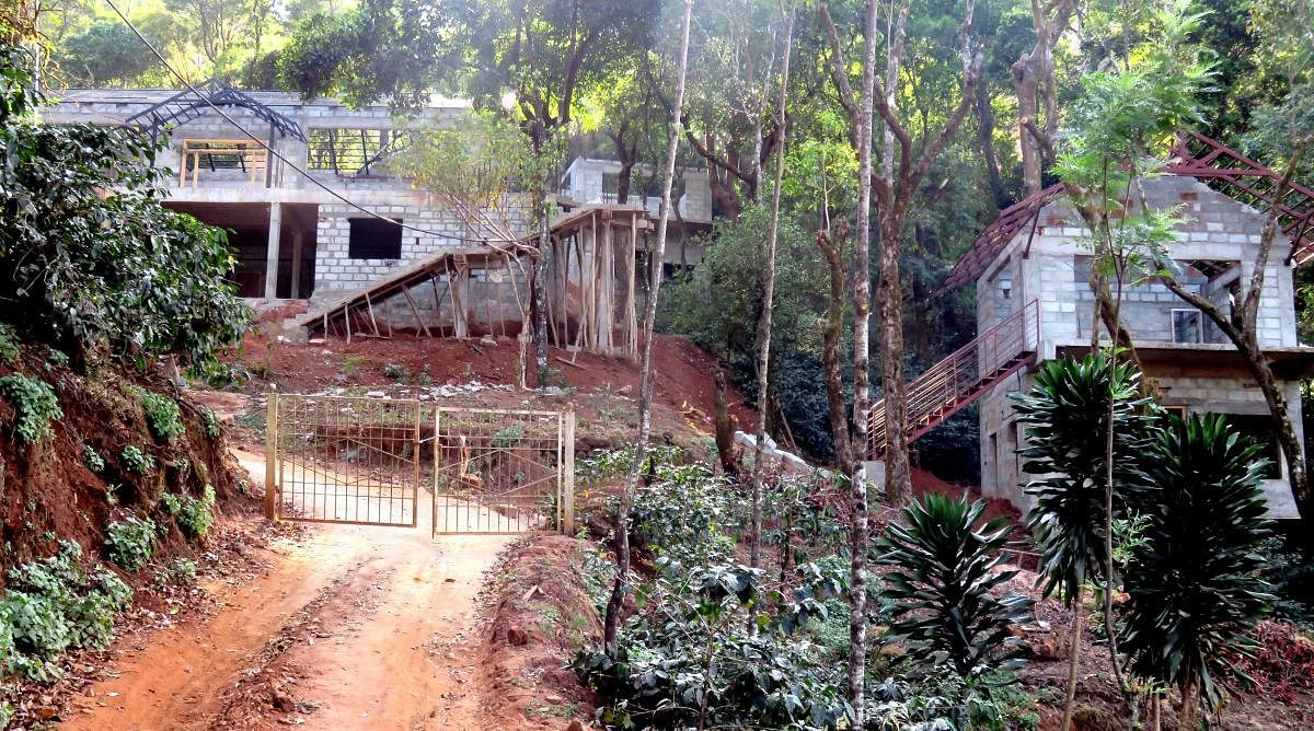A view of an under-construction homestay at Kavikalngadi area in Chikkamagaluru.