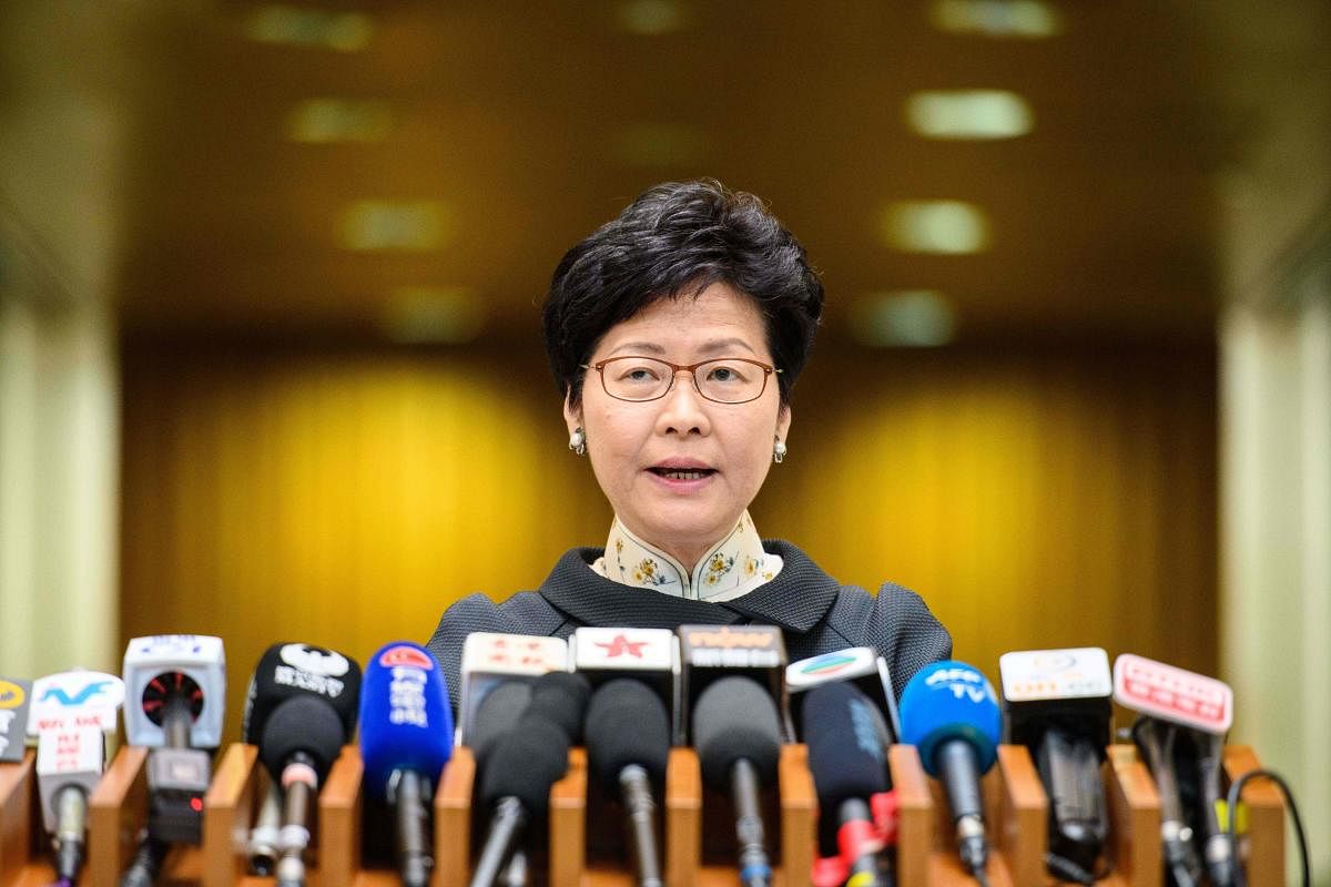 Hong Kong Chief Executive Carrie Lam speaks during her weekly address at the government headquarters in Hong Kong on October 9, 2018. AFP