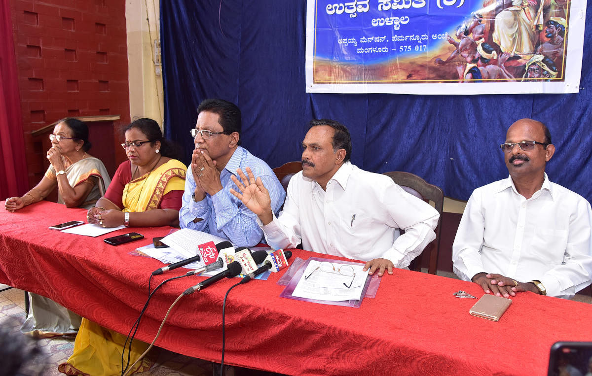 Former MLA K Jayaram Shetty speaks to reporters in Mangaluru on Monday.