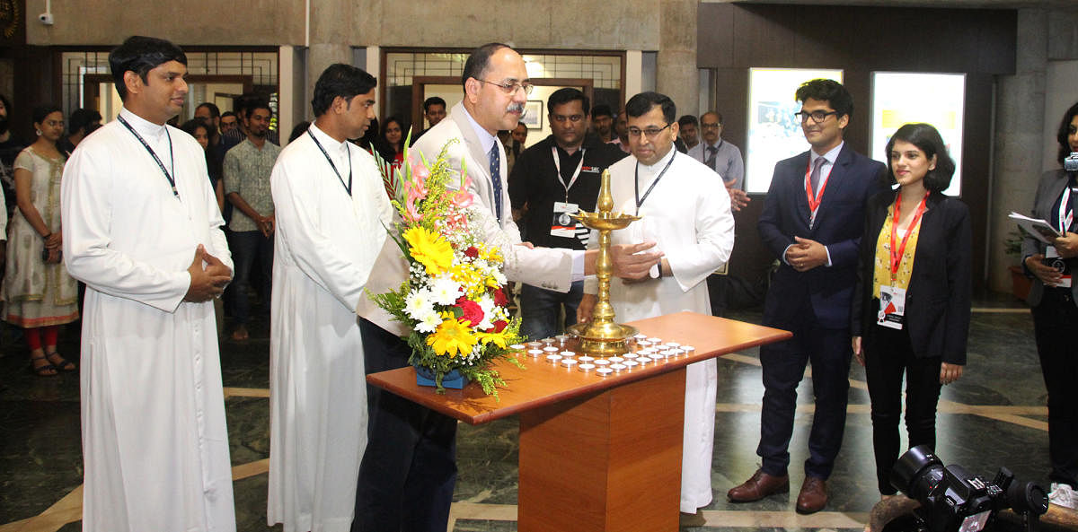 Dr Rio D’Souza, principal of St Joseph Engineering College, inaugurates TEDxSJEC at the college in Mangaluru. 