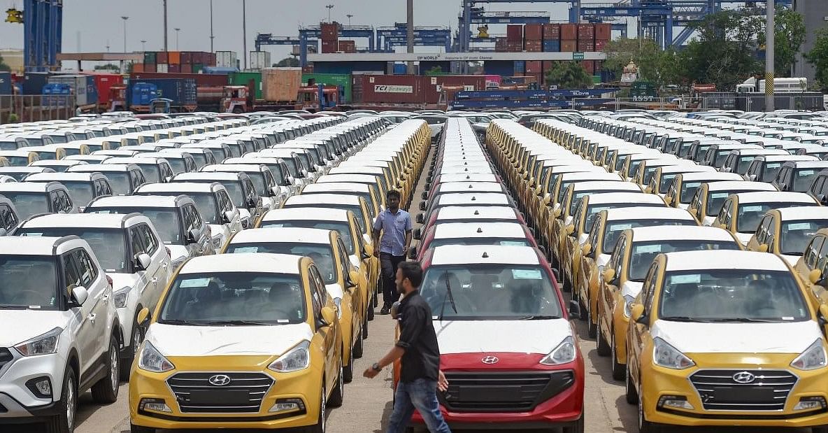 Cars are seen parked in a dock at the Chennai Port Trust (Credit: PTI)