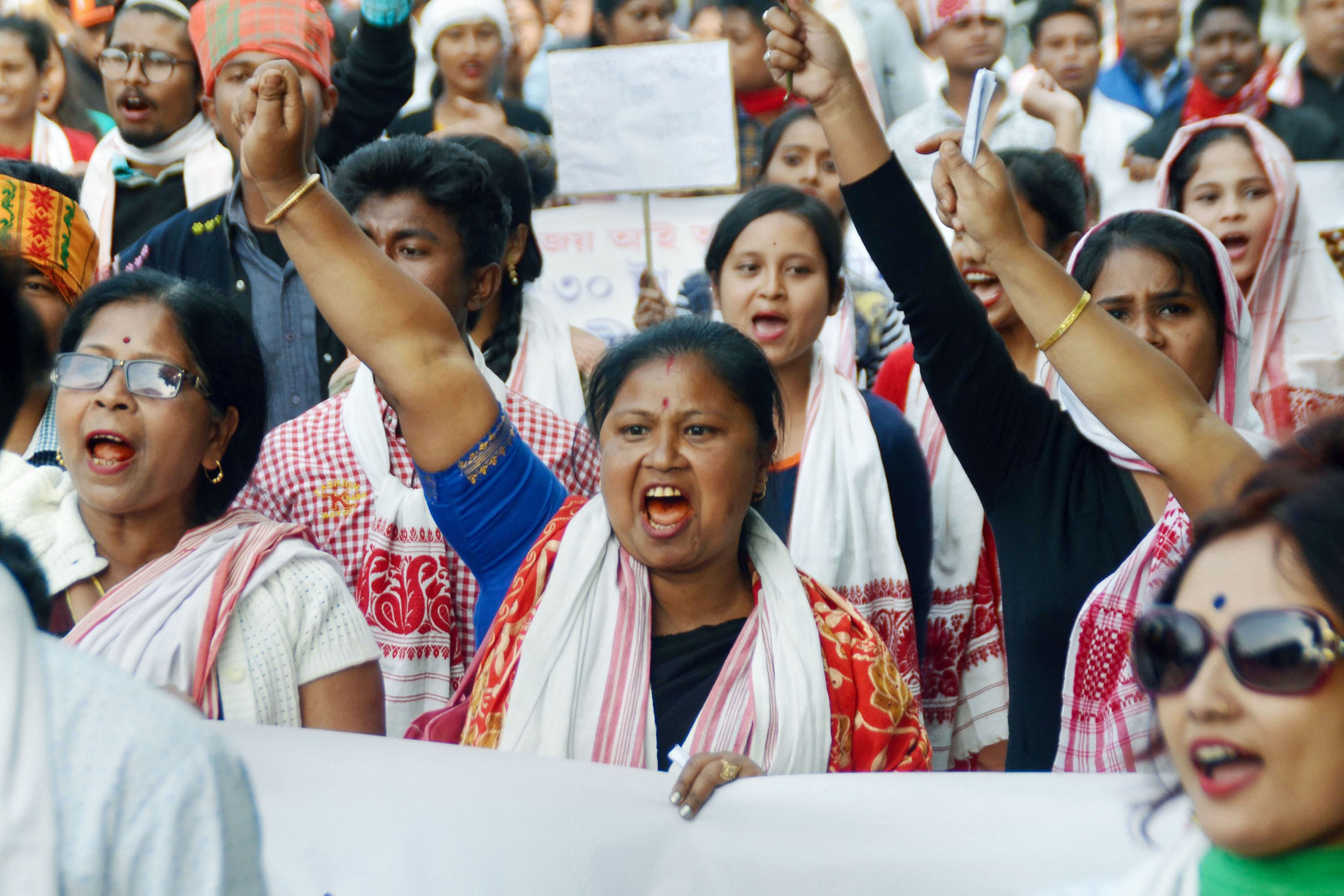  Women participate in a protest rally against the Citizenship Amendment Act (CAA) in Nagaon, Assam, Tuesday, Dec. 17, 2019. (PTI Photo)