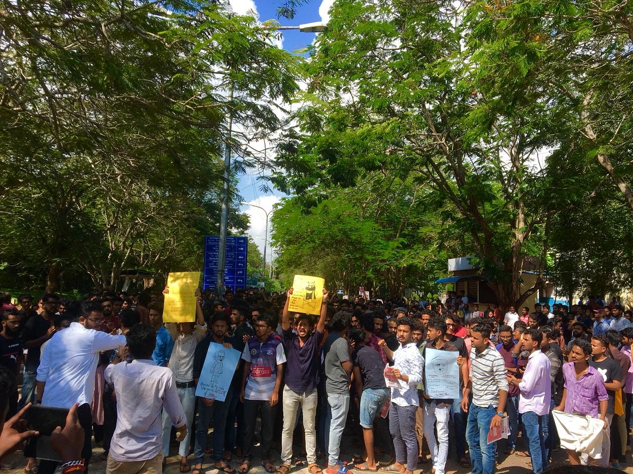 Students of Pondicherry University in Puducherry taking out a protest march on Monday in protest against CAA. DH photo